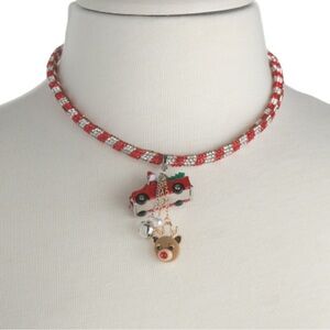 Betsey Johnson Christmas Santa Reindeer Bell Necklace New